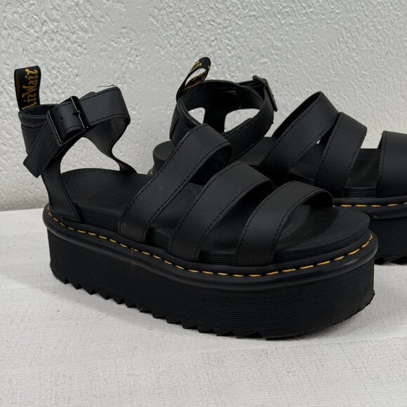 Dr. Martens Blaire Quad Platform Gladiator Sandals Black Hydro Leather Size 9 - Picture 5 of 13